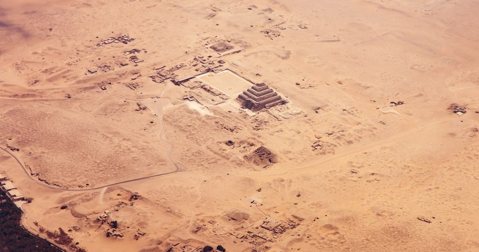 Aerial view of the Step Pyramid Complex at Saqqara. Shutterstock.