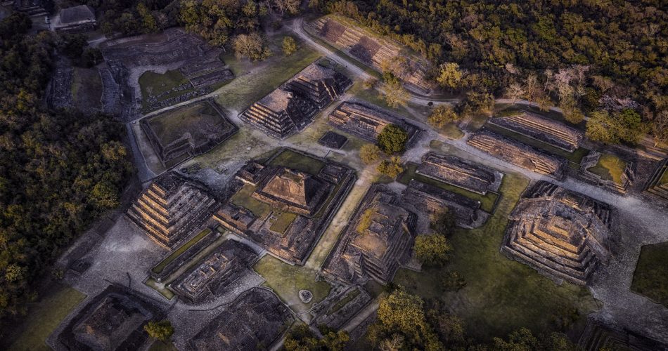 An aerial view of the ancient city of El Tajin and its Pyramids. Shutterstock.