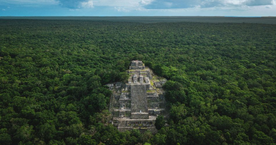 An aerial view of the Pyramid of Calakmul. The monument is known as structure I. Shutterstock