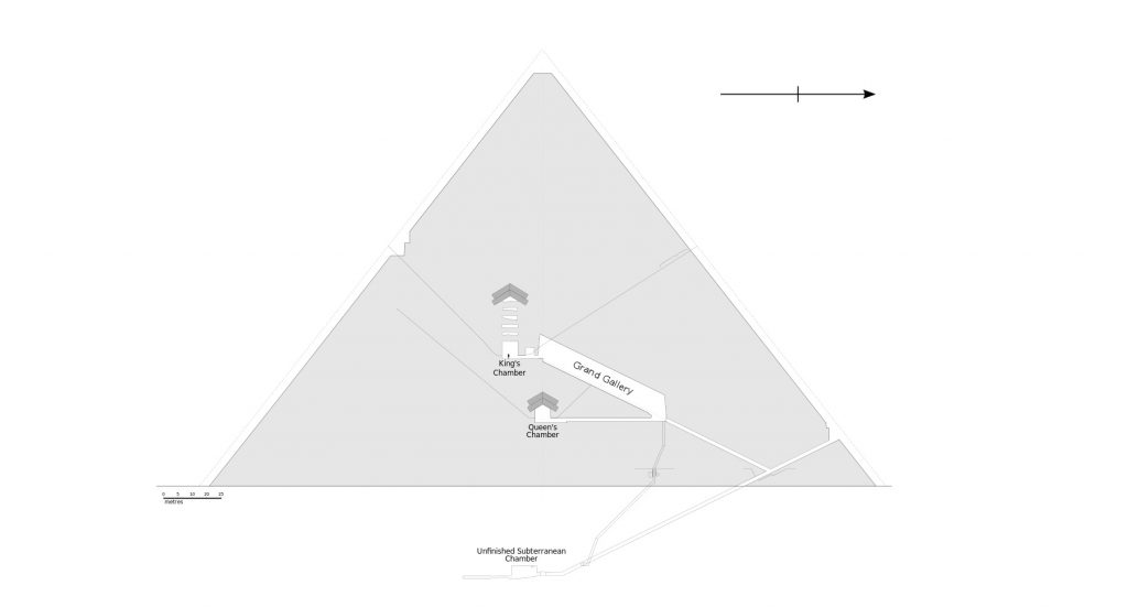 A diagram showing the internal structures of the Great Pyramid of Giza. Image Credit: Jeff Dahl / Wikimedia Commons / CC BY-SA 4.0.