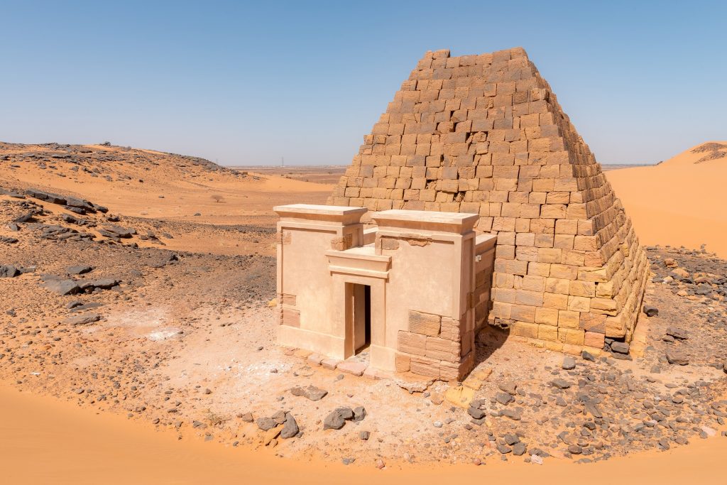 A close-up image of a pyramid in Meroe, Sudan. Shutterstock.