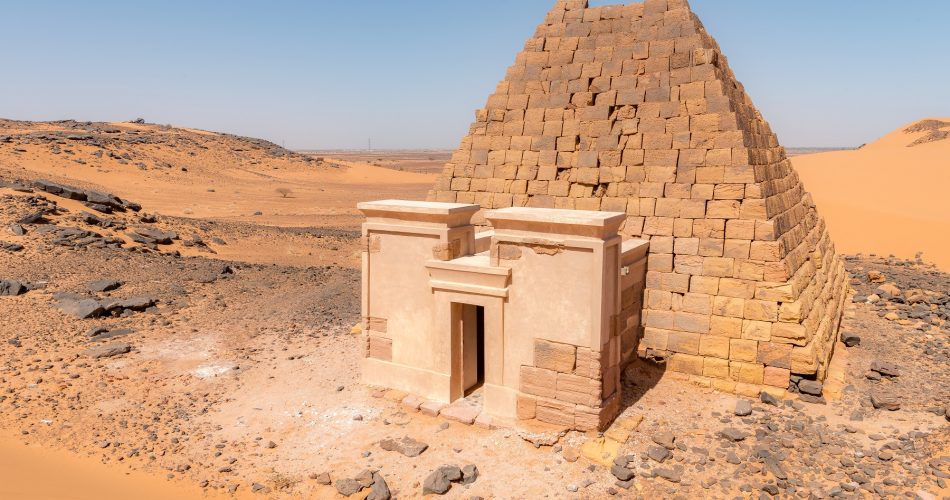 A close-up image of a pyramid in Meroe, Sudan. Shutterstock.