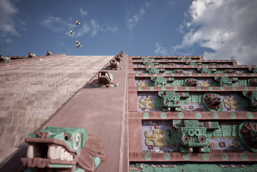 A recreation of what the temples of Teotihuacan may have looked like according to artist David Romero.