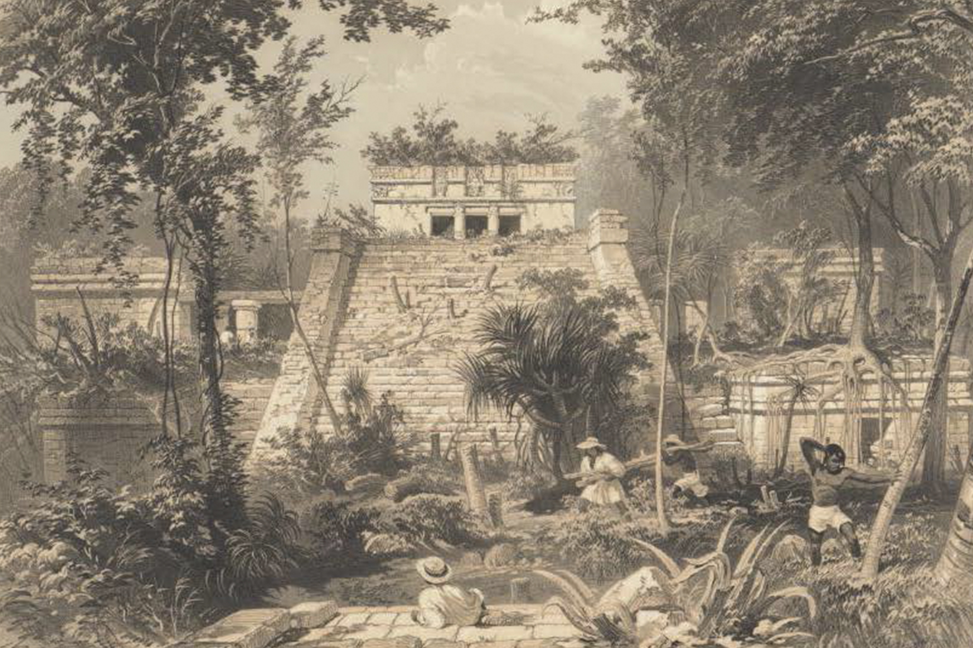 Main temple at Tulum, lithograph in 1844 by Frederick Catherwood. Image Credit: Wikimedia Commons.